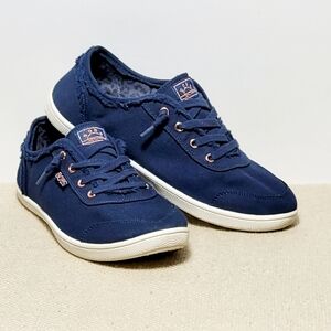 Bobs from Skechers Navy Canvas Slip In Memory Foam Wide Fit Women's (9W)